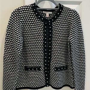 JM Collection Black and White Cardigan with Pearl Accents